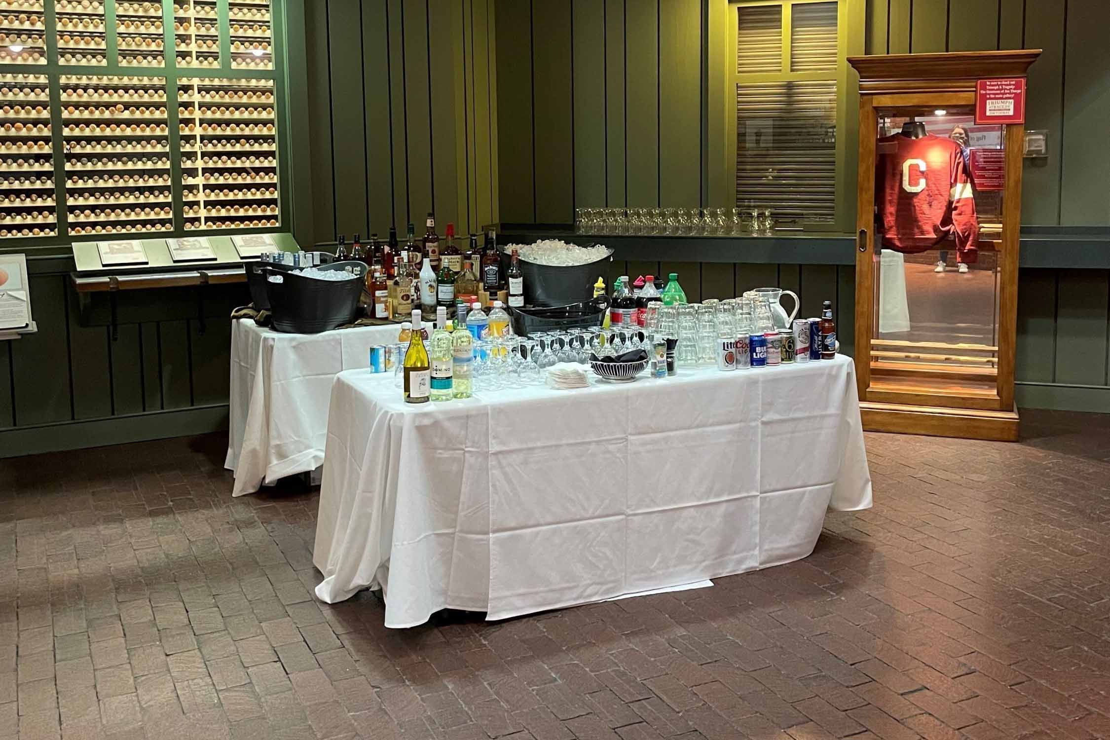 Refreshments set up in the atrium at Louisville Slugger Museum & Factory.
